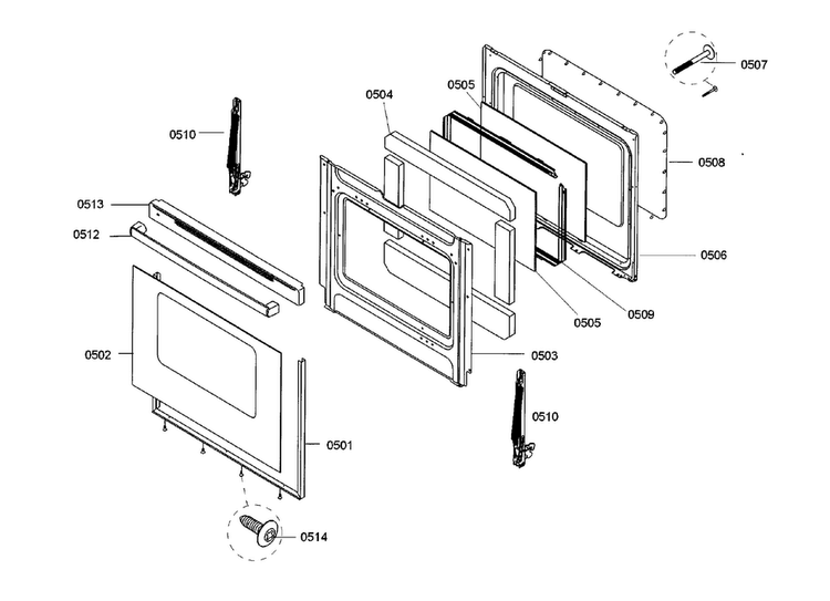 Door Diagram and Parts List for HGS3063UC 03 Bosch Range