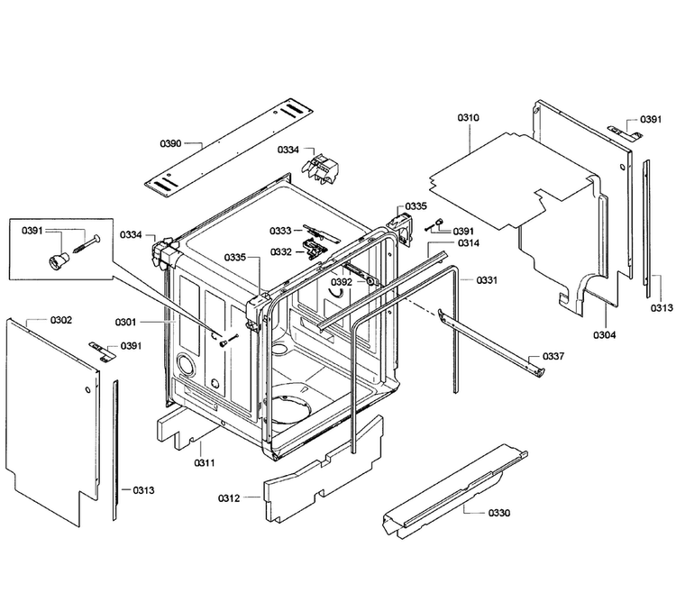 Cabinet Assy Diagram and Parts List for SGE63E06UC 50 Bosch Dishwasher