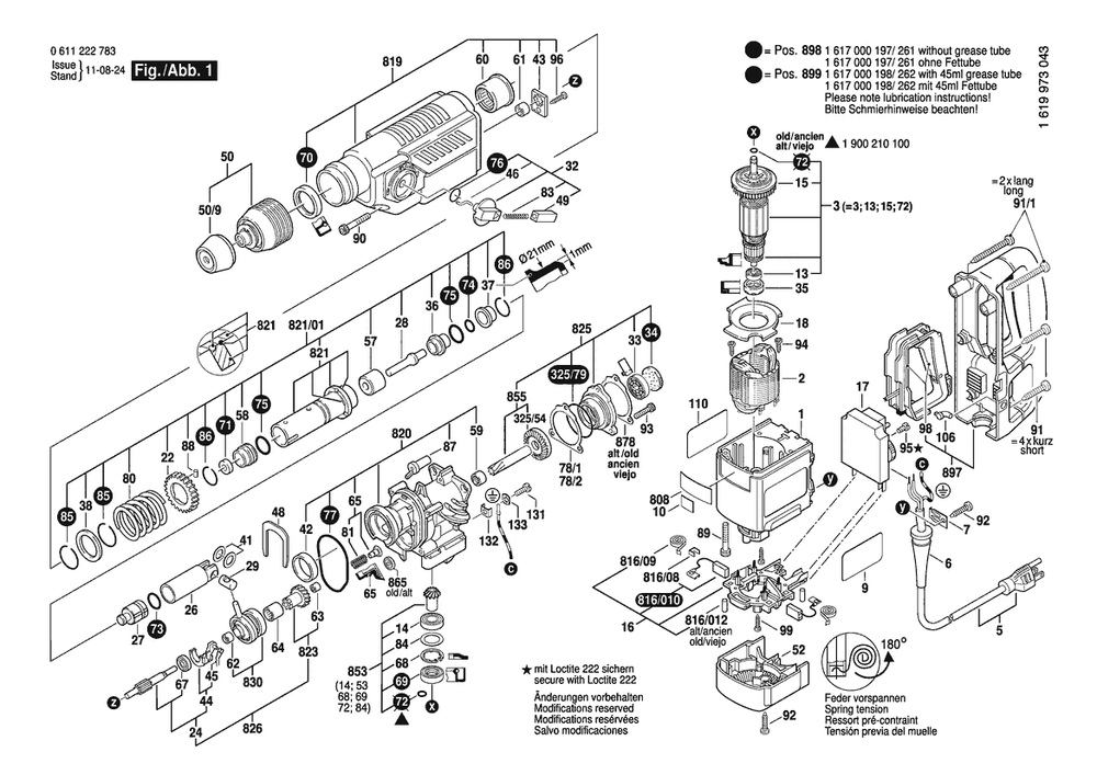 Section 1 Diagram and Parts List for GBH4DSC 0611222783 Bosch Hammer Drill