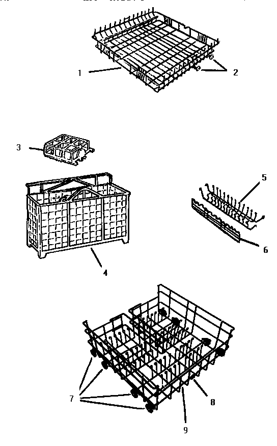 Basket Assemblies Diagram and Parts List for WCTD5500  Thermador Dishwasher