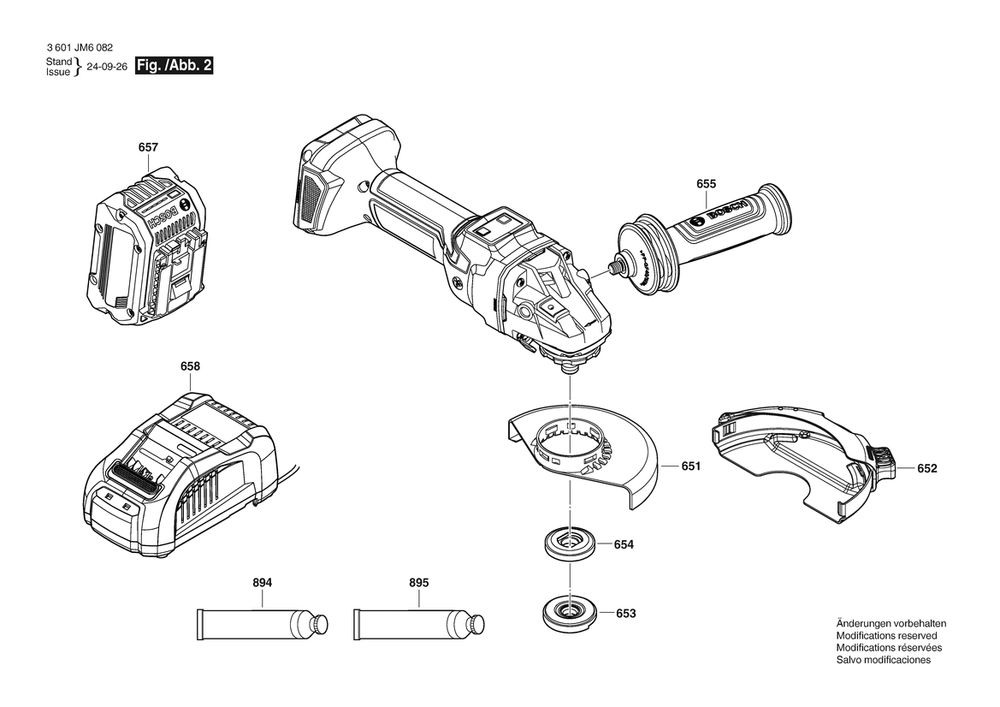 Section 2 Diagram and Parts List for 3601JM60B2  Bosch Angle Grinder