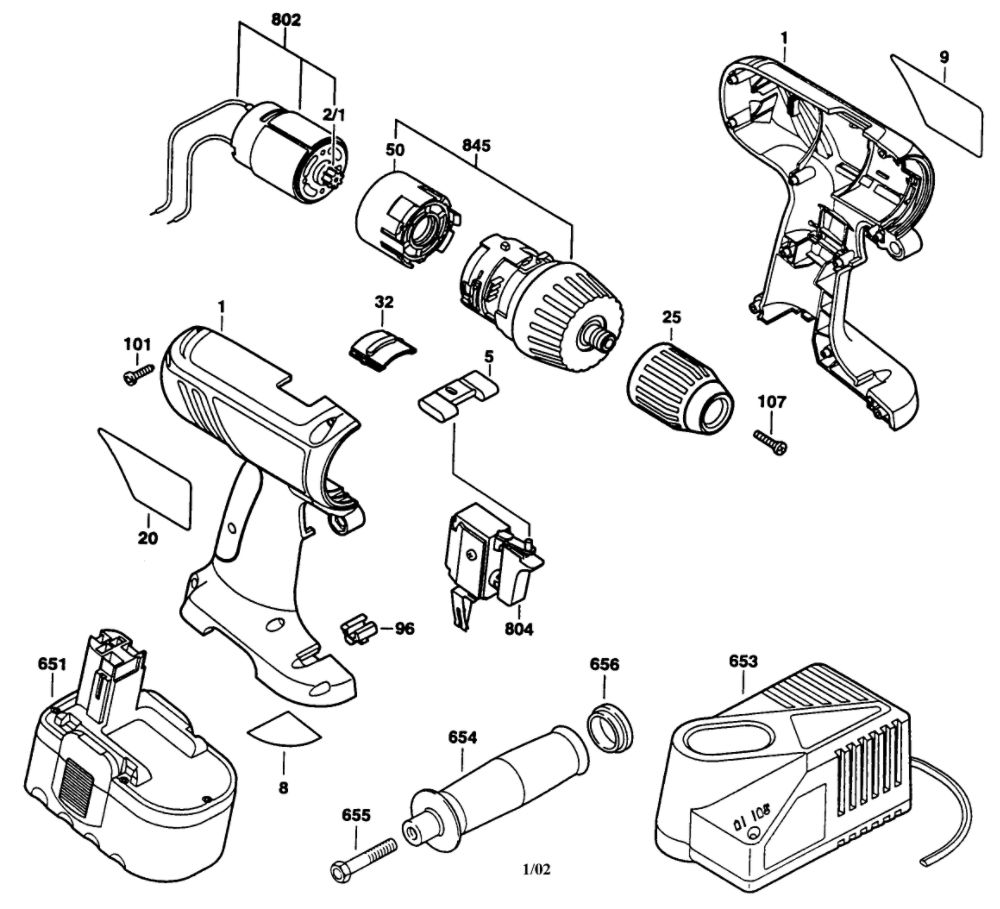 Housing Diagram and Parts List for 0601951461  Bosch Drill