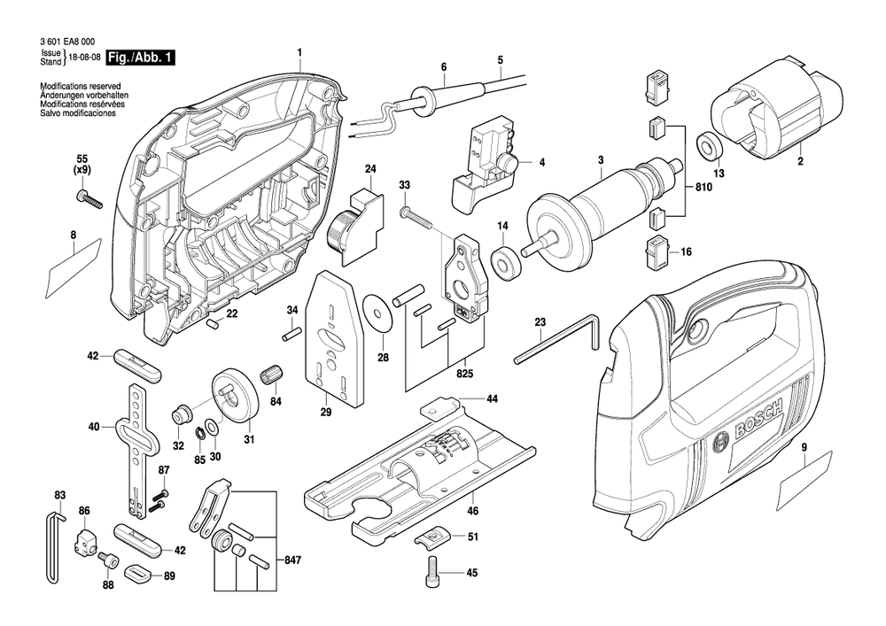 Diagram Diagram and Parts List for 3601EA8080  Bosch Jig Saw