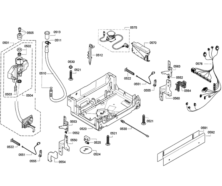 Base Assy Diagram and Parts List for SGE63E15UC 01 Bosch Dishwasher