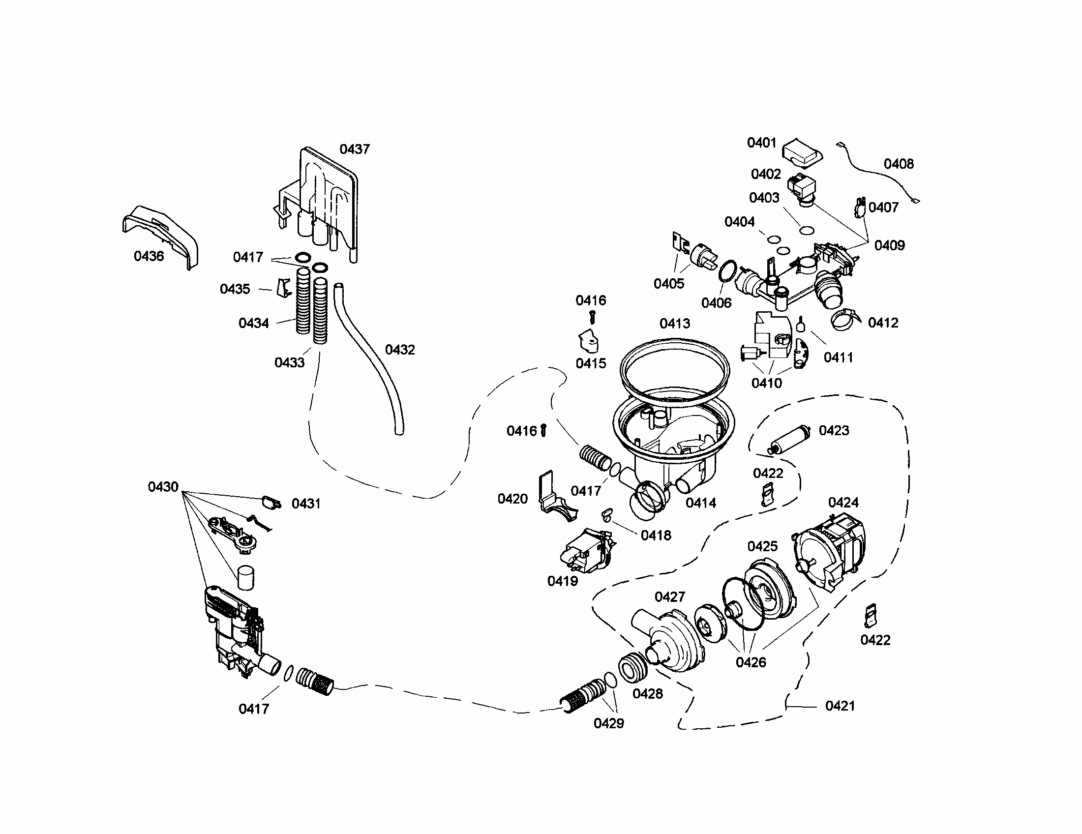 Sump/pump/heater Diagram and Parts List for S35KMK17UC 18 Bosch Dishwasher