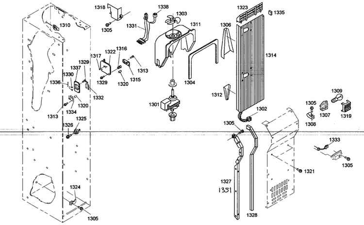 Duct Assy Diagram and Parts List for KBUDT4855E 01 Thermador Refrigerator