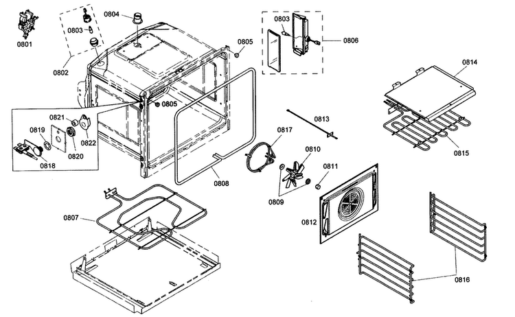 Oven Parts Diagram and Parts List for MEM271EB01  Thermador Microwave