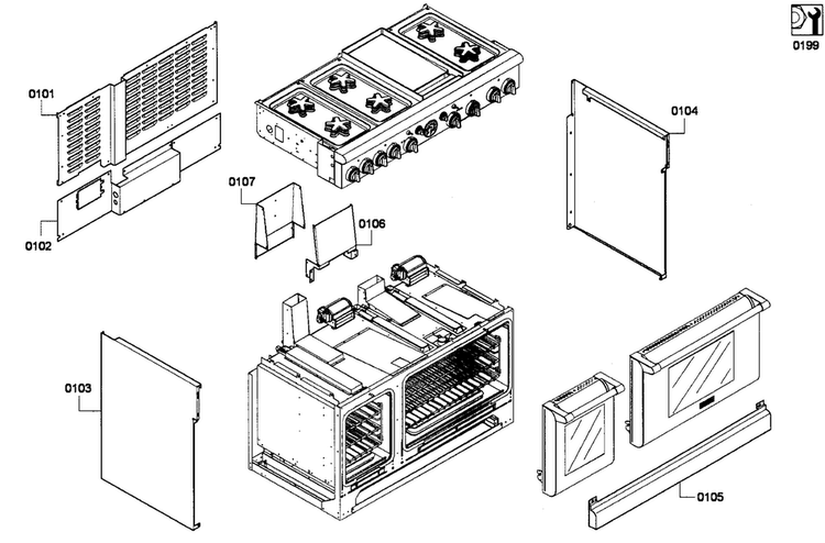 Cabinet Assy Diagram and Parts List for PRL486EDPG01  Thermador Range