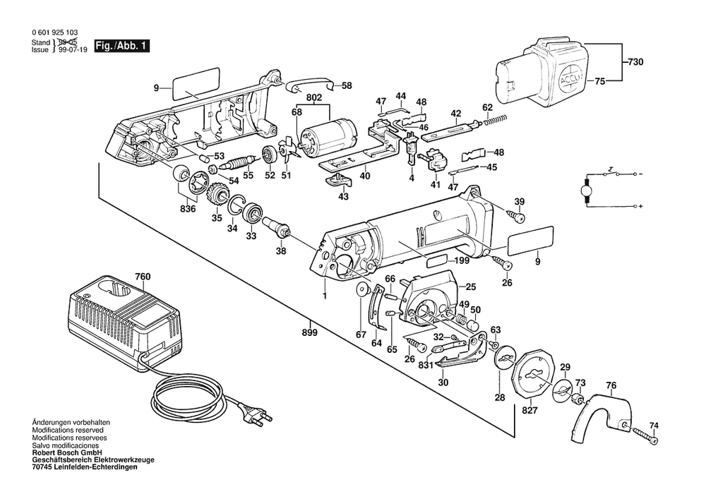 Section 1 Diagram and Parts List for 0601925139  Bosch Table Saw Accessories