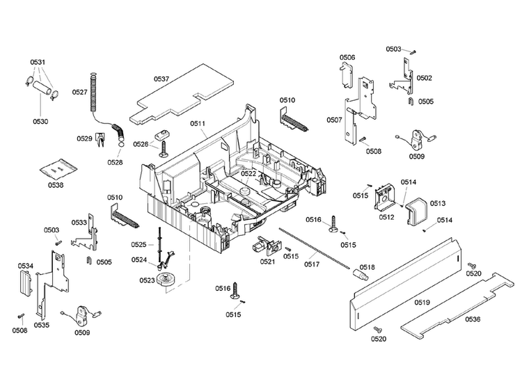 Base Assy Diagram and Parts List for SHE45M05UC 47 Bosch Dishwasher