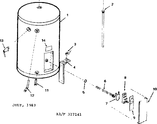 Replacement Parts Diagram and Parts List for 153317241  Kenmore Water Heater