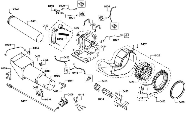 Motor Assy Diagram and Parts List for WTVC553AUC 09 Bosch Dryer