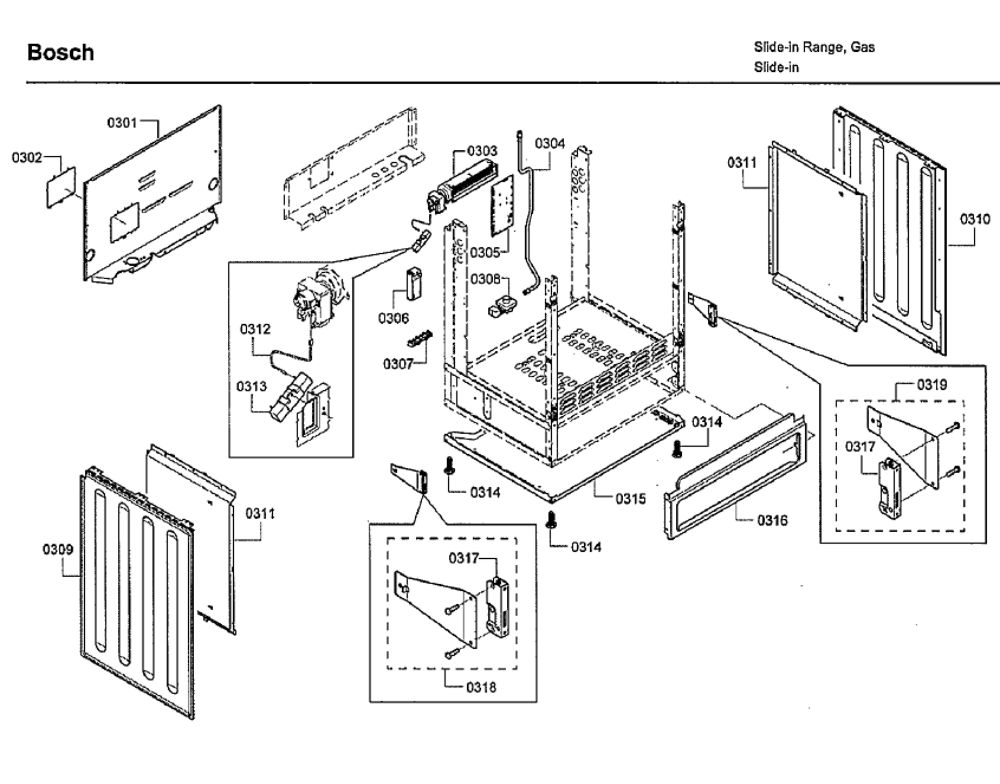 Cabinet Diagram and Parts List for HDI7282U 06 Bosch Range