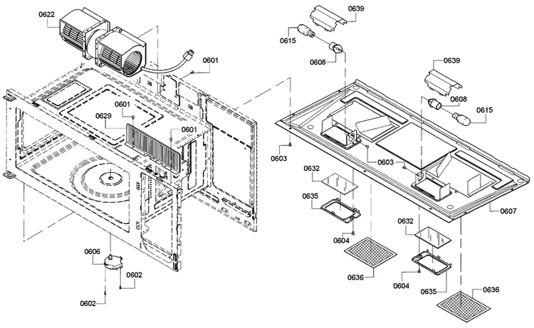 Base Assy Diagram and Parts List for HMV3052U 01 Bosch Microwave