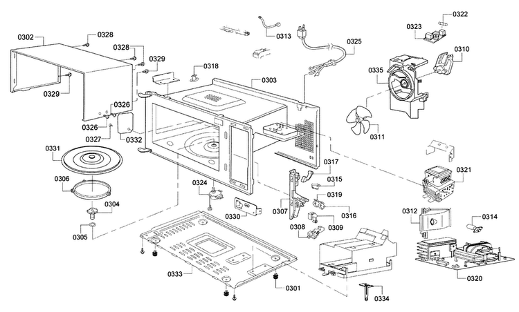 Cavity Diagram and Parts List for HMB5061 01 Bosch Microwave