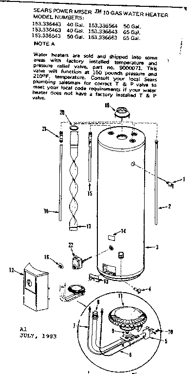 Replacement Parts Diagram and Parts List for 153336663  Kenmore Water Heater