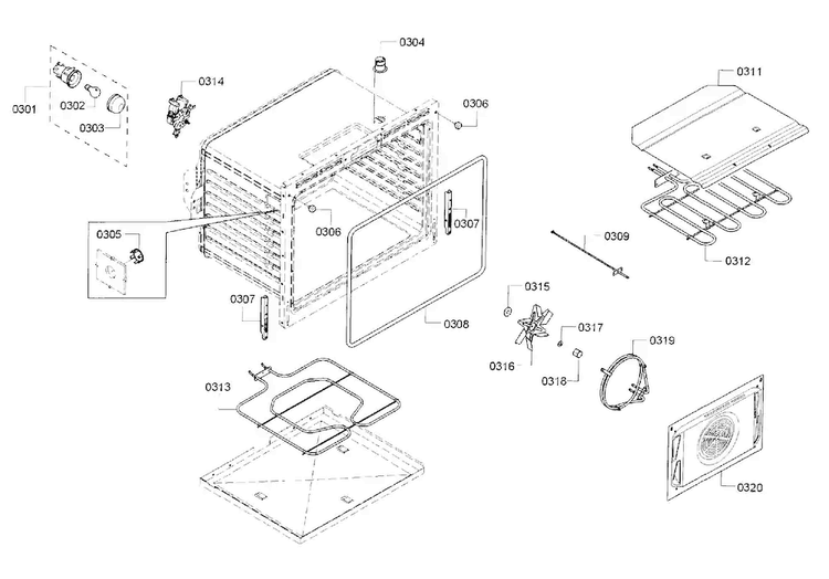 Cavity Diagram and Parts List for HBL5451UC 01 Bosch Wall Oven