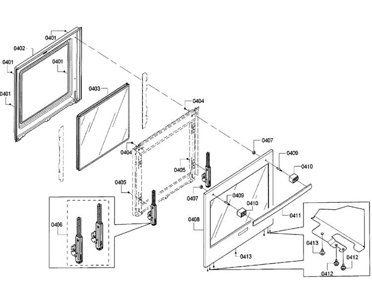 Door Diagram and Parts List for HBN5651UC 02 Bosch Wall Oven