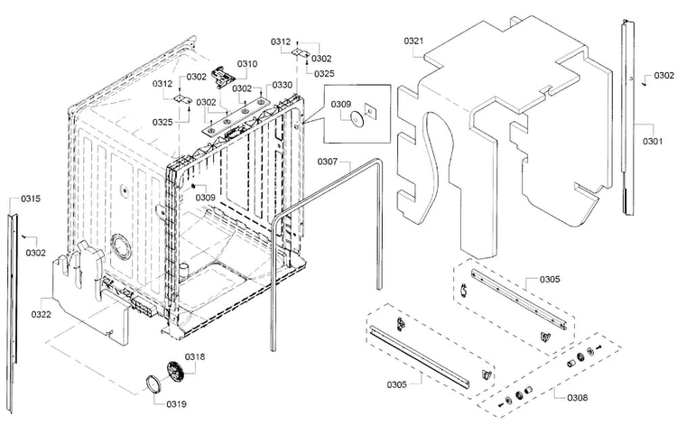 Frame Diagram and Parts List for SHX4ATF5UC 12 Bosch Dishwasher