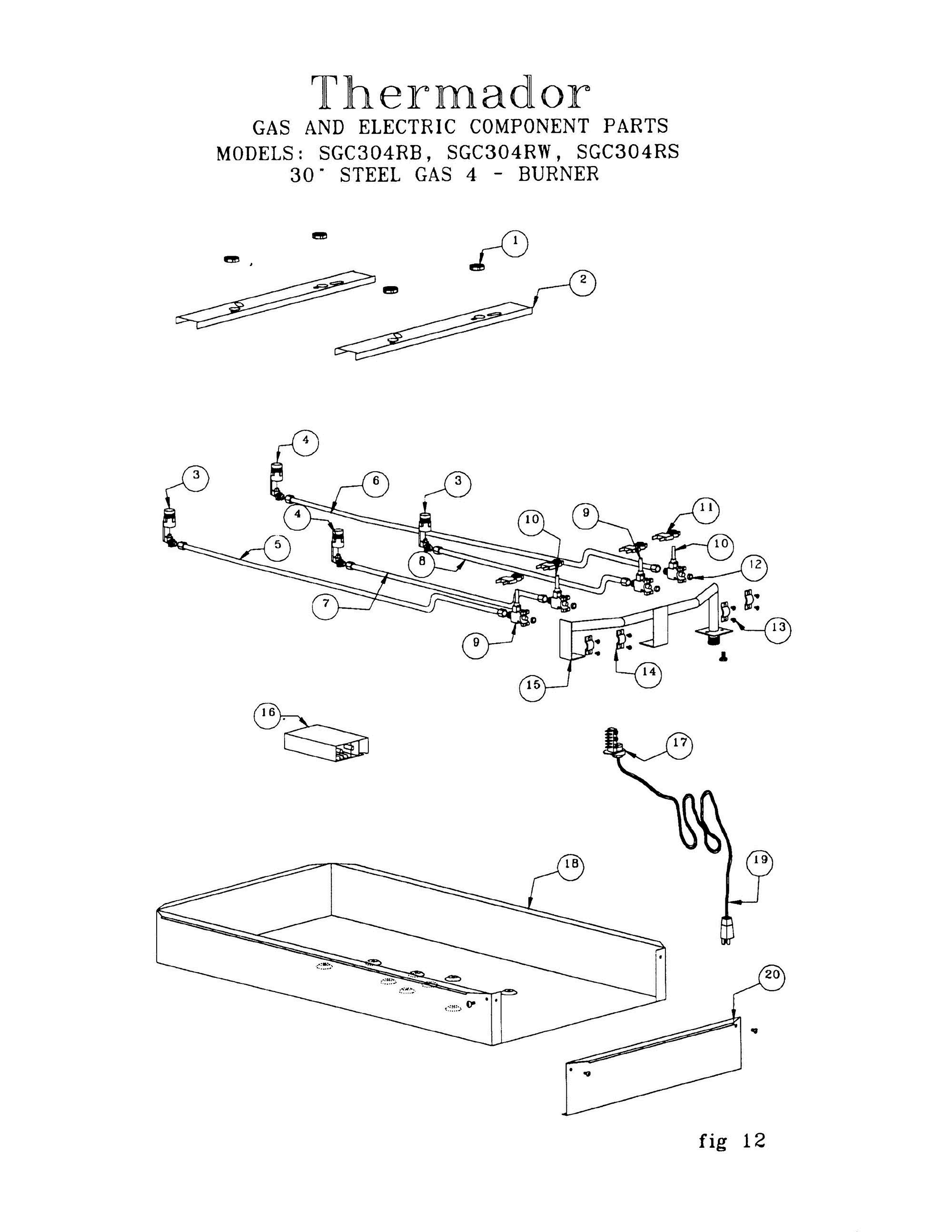 08 - GAS AND ELECTRIC COMPONENT PARTS Diagram and Parts List for SGC304R  Bosch Range