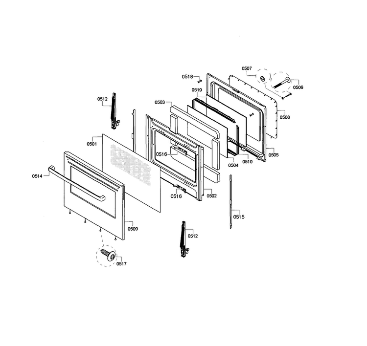 Door Assy Diagram and Parts List for HGS3053UC 08 Bosch Range