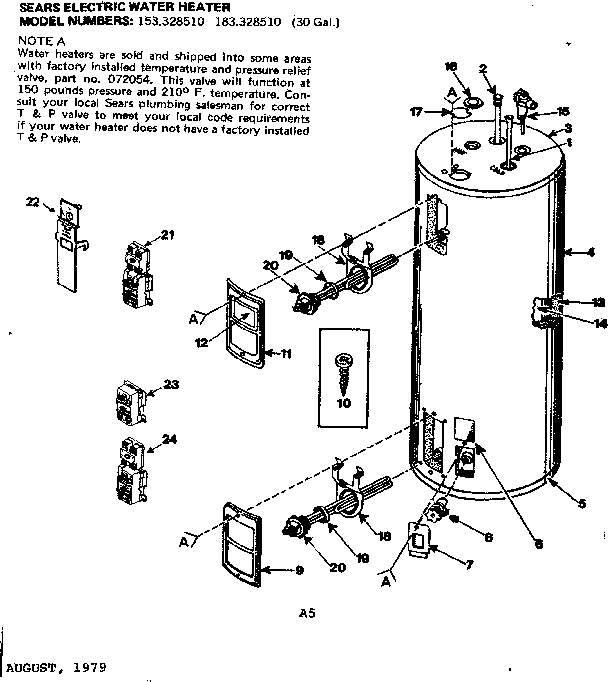 Replacement Parts Diagram and Parts List for 153328510  Kenmore Water Heater