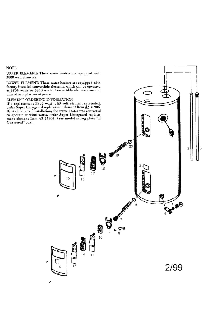 Kenmore Power Miser 30 Gal. Diagram and Parts List for 153316355  Kenmore Water Heater