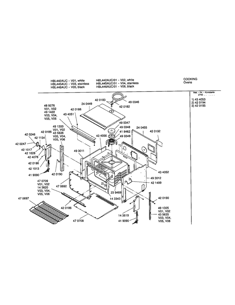 Body Diagram and Parts List for HBL445AUC 01 Bosch Wall Oven