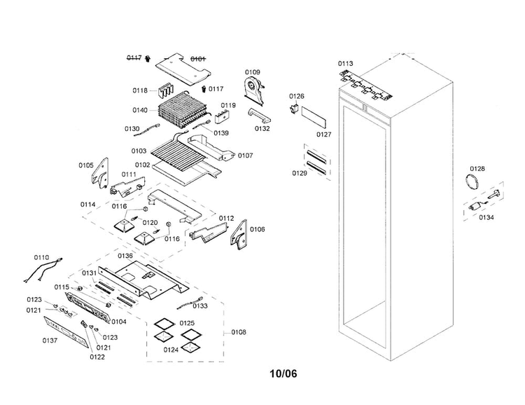 Freezer Section Diagram and Parts List for T18IF70NSP-04  Thermador Freezer