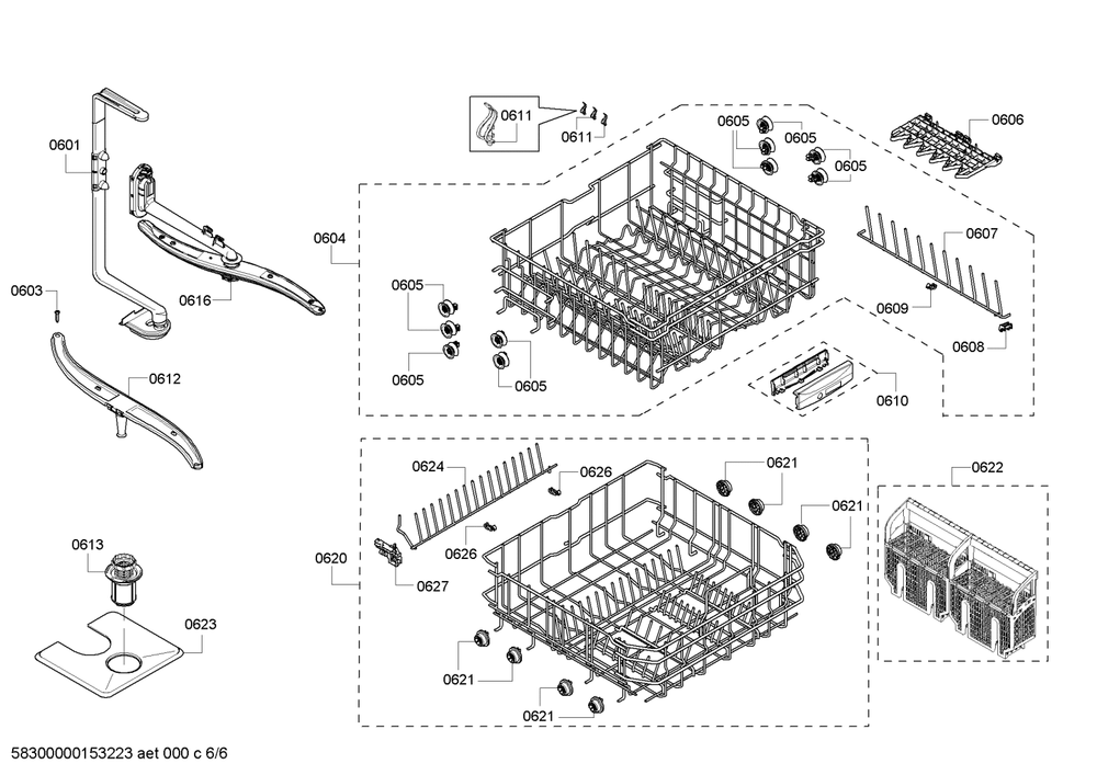 Diagram 6 Diagram and Parts List for SHX43P15UC-64  Bosch Dishwasher
