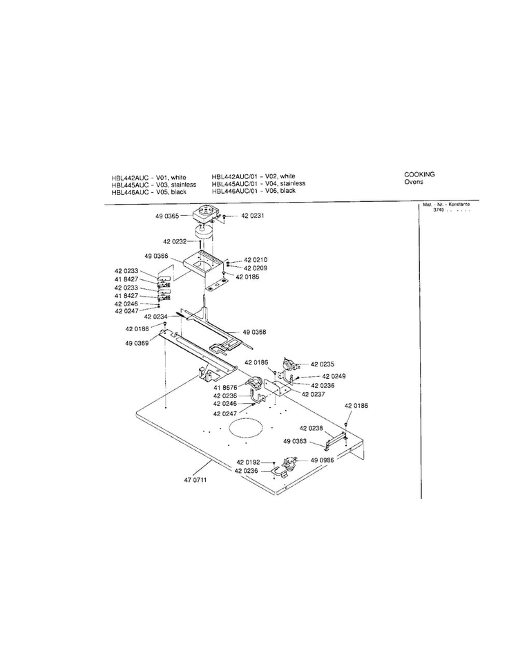 Internal Top Panel Diagram and Parts List for HBL445AUC 01 Bosch Wall Oven
