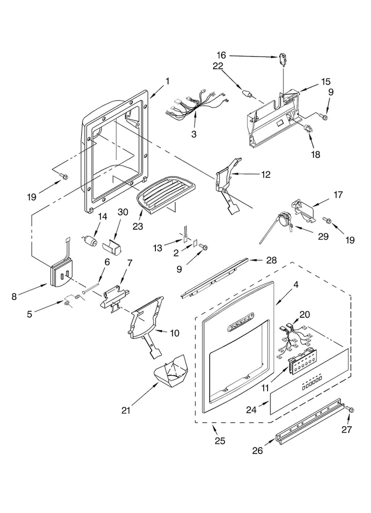 Dispenser And Front Parts Diagram and Parts List for KBUDT4270A 02 Thermador Refrigerator
