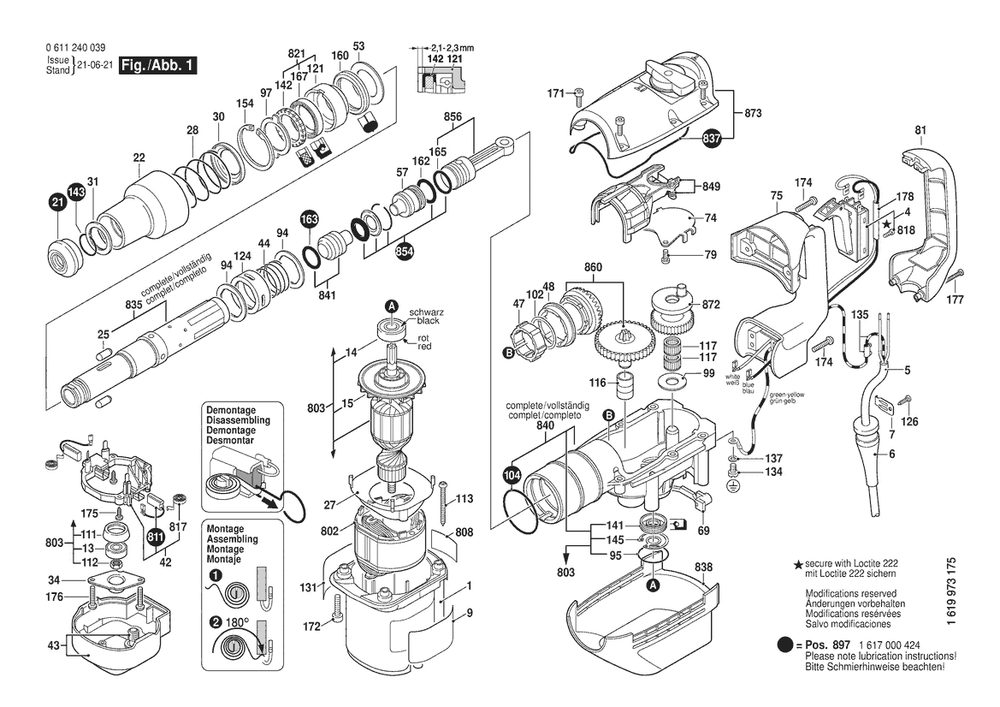 Section 1 Diagram and Parts List for GBH5-38D 0611240039 Bosch Hammer Drill