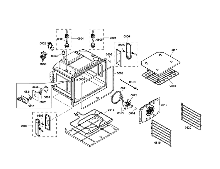 Oven Cabinet Diagram and Parts List for PODM301-01  Thermador Wall Oven