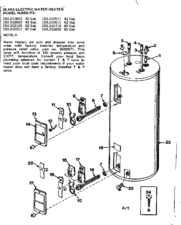 Replacement Parts Diagram and Parts List for 153312830  Kenmore Water Heater