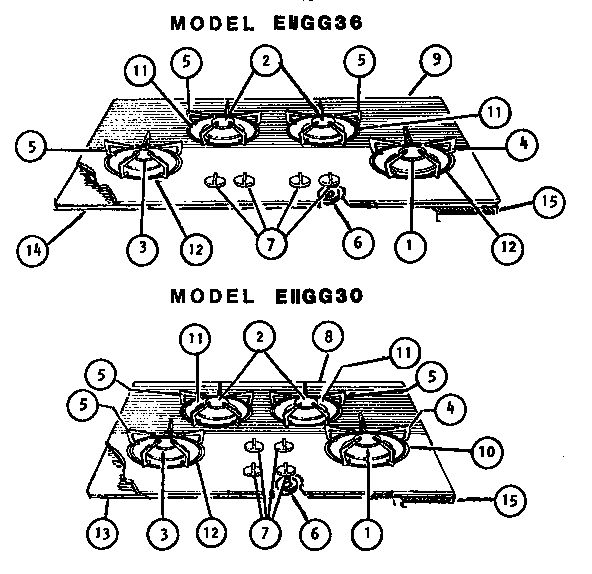 Eiigg Cooktops Diagram and Parts List for WCGGCV30  Thermador Cooktop