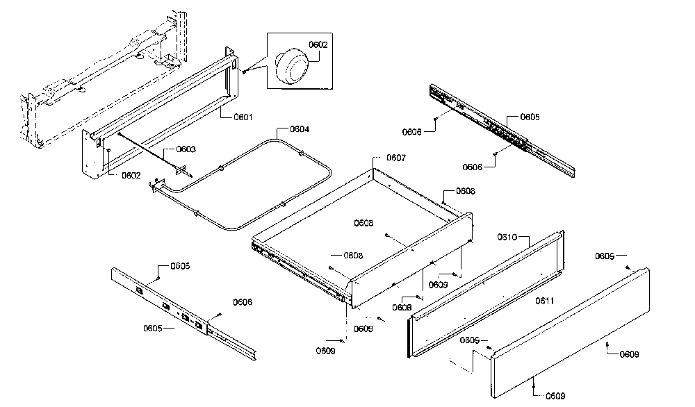 Drawer Diagram and Parts List for HIIP054U 01 Bosch Range