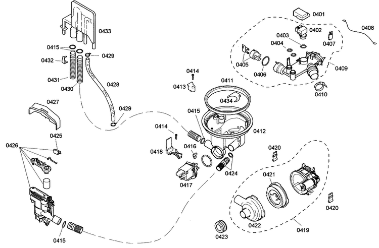 Pump Assy Diagram and Parts List for SHE42L12UC 46 Bosch Dishwasher
