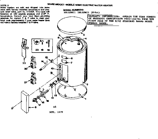 Replacement Parts Diagram and Parts List for 153329611  Kenmore Water Heater