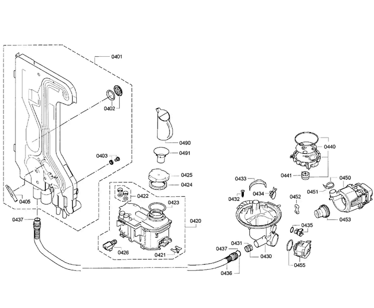 Pump Assy Diagram and Parts List for SPE5ES55UC 06 Bosch Dishwasher