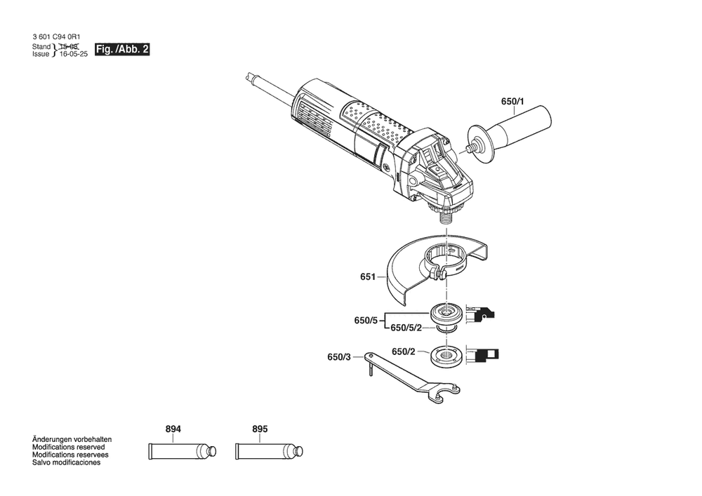 Section 2 Diagram and Parts List for GWS750-125 3601C940R5 Bosch Angle Grinder