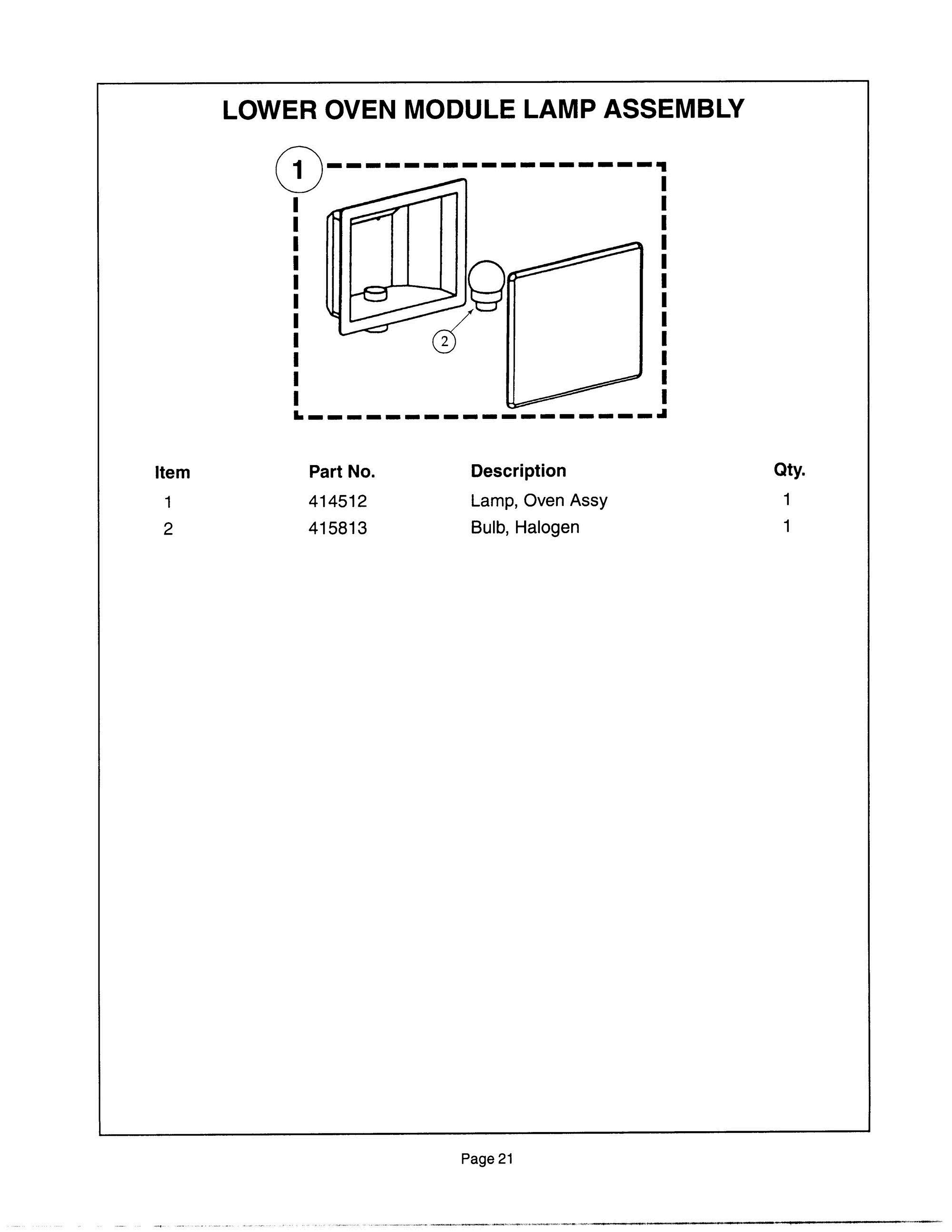 21 - LOWER OVEN MODULE LAMP ASSEMBLY Diagram and Parts List for CJ302UW  Bosch Range