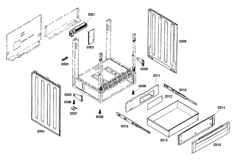 Frame & Drawer Diagram and Parts List for HEI7052U 03 Bosch Range