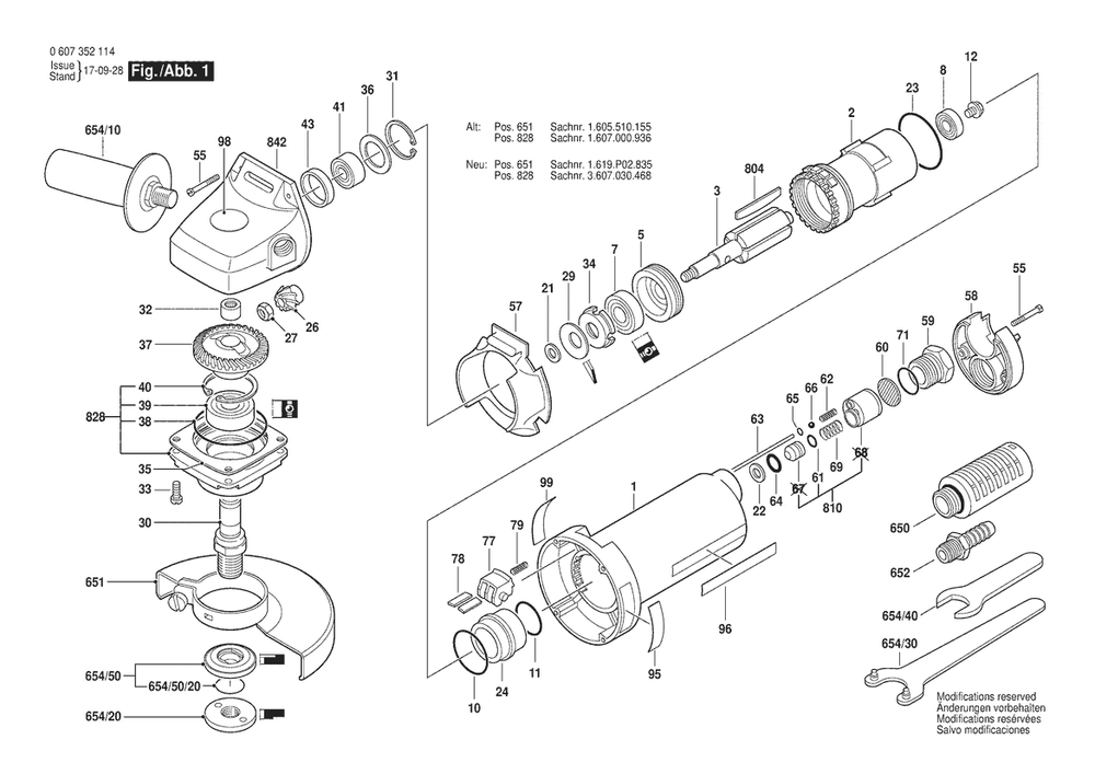 Section 1 Diagram and Parts List for 0607352114  Bosch Angle Grinder