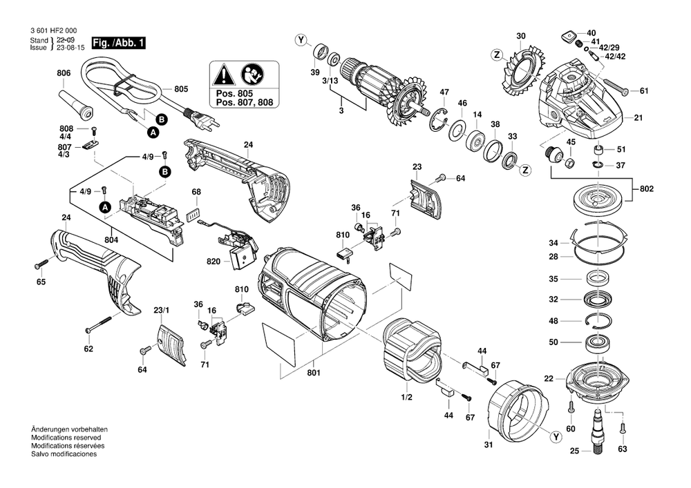 Diagram 1 Diagram and Parts List for GWS2000P 3 601 HF2 100 Bosch Angle Grinder