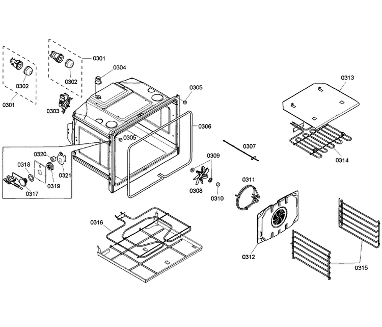 Conv-cell Diagram and Parts List for HBL5650UC 03 Bosch Wall Oven