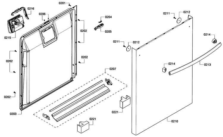 Door Assy Diagram and Parts List for SHX4AP02UC 53 Bosch Dishwasher