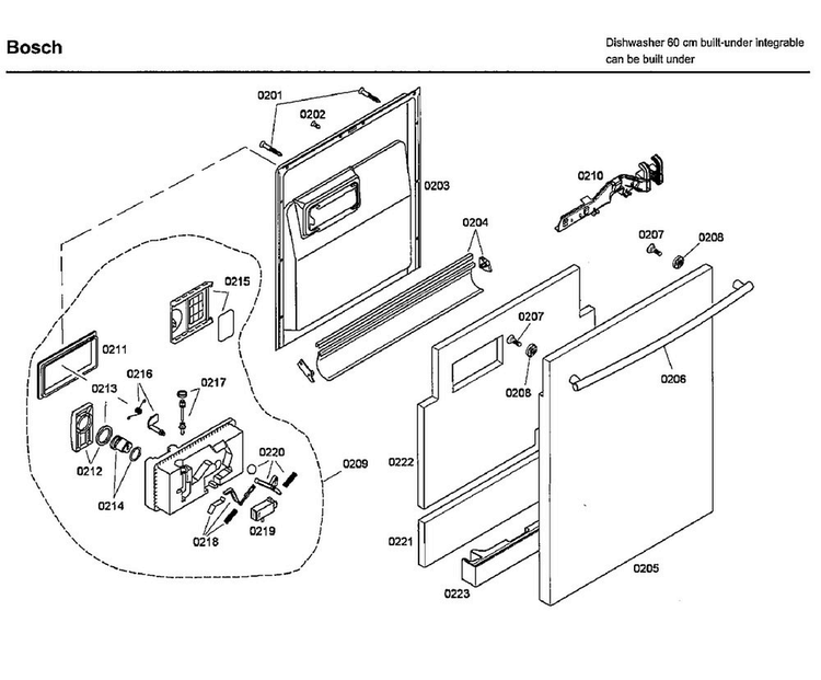 Door Diagram and Parts List for SHX46L15UC 43 Bosch Dishwasher