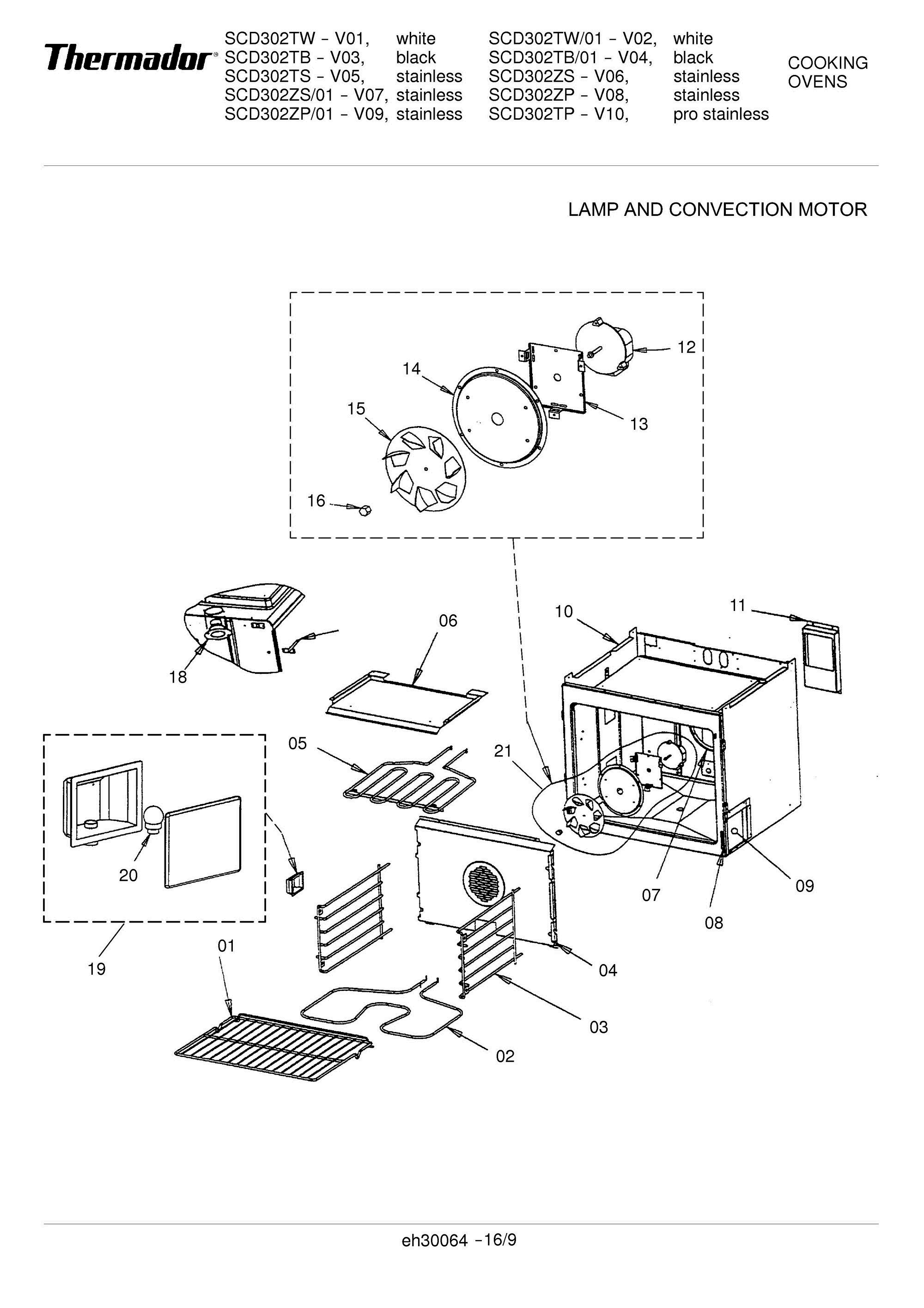10 - LAMP AND CONVECTION MOTOR Diagram and Parts List for SCD302ZS  Bosch Range