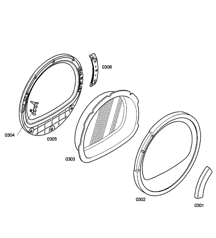 Door Assy Diagram and Parts List for WTE86300US 04 Bosch Dryer